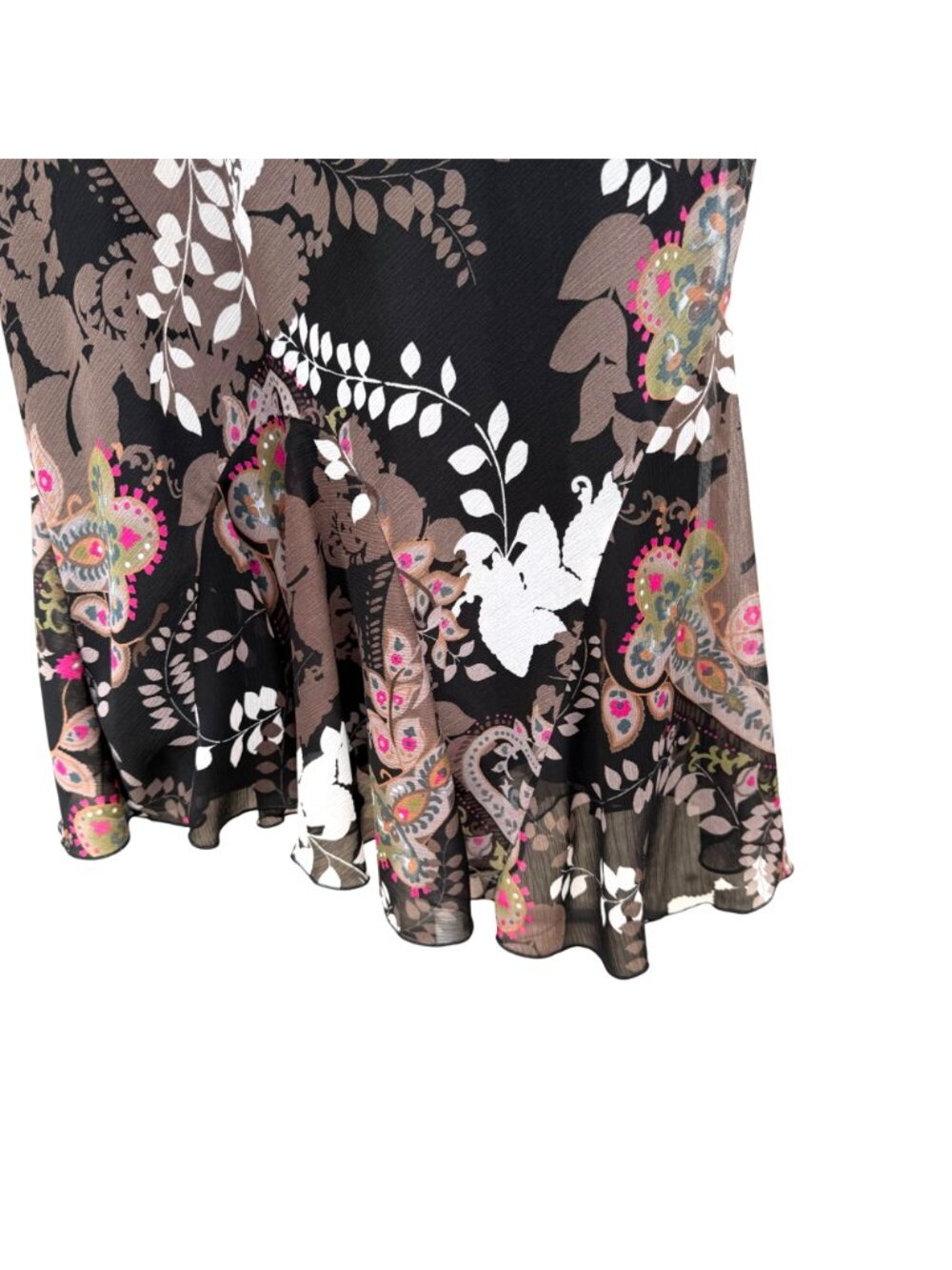Cato Paisley Floral Maxi Skirt 14 16W Womens Ruffled Hem Black Brown Pink Boho - Picture 4 of 6